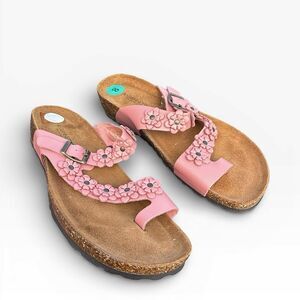 A. Giannetti Comfort 3D Floral Leather Pink Adjustable Strap Cork Sandals size 8